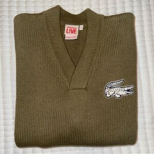 **RARE** Vintage Lacoste Live Olive Green Men's Cardigan Sweater